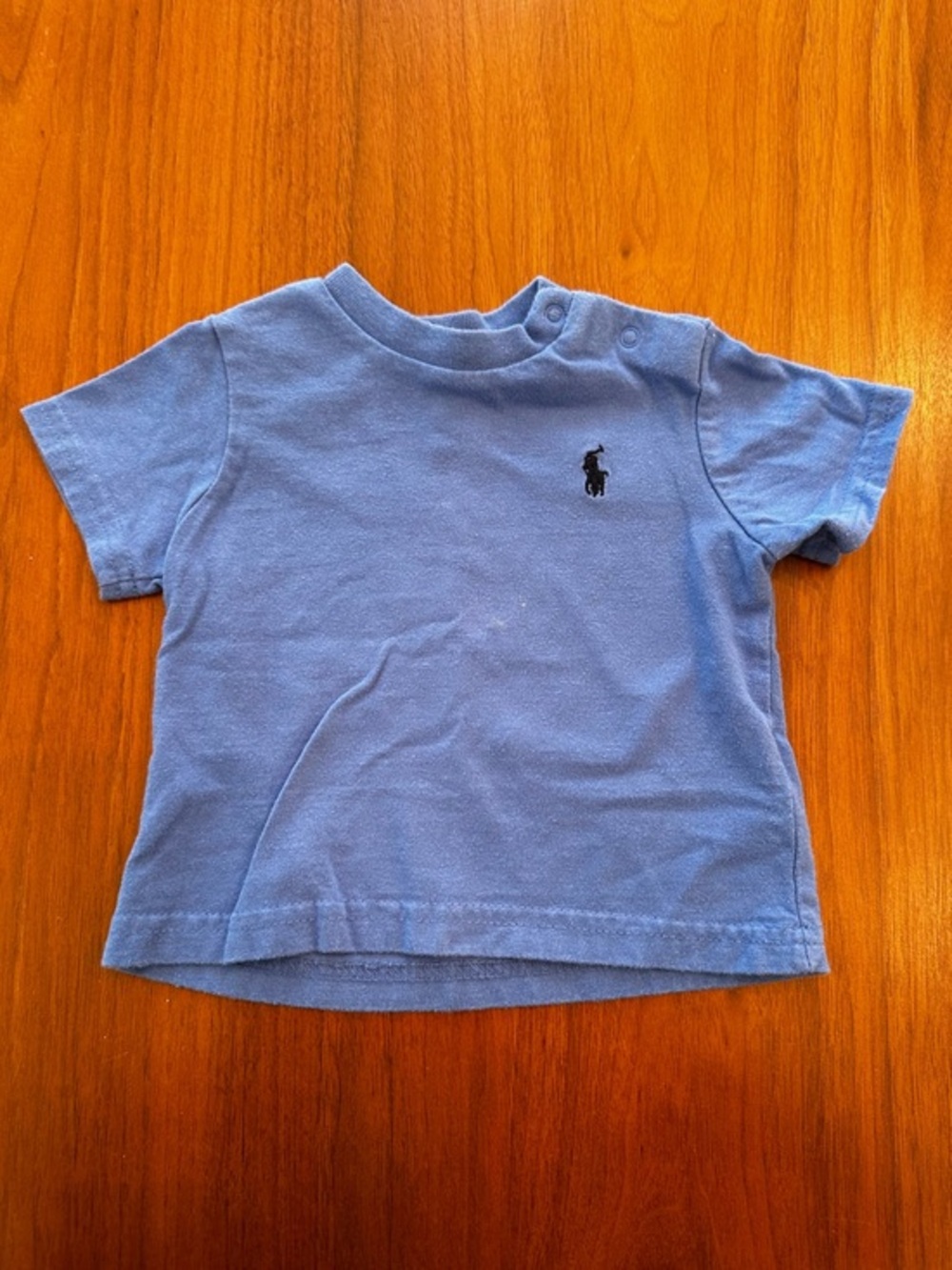 Ralph Lauren Baby Blue Polo Logo Short Sleeve Tee snaps at shoulder size 3M